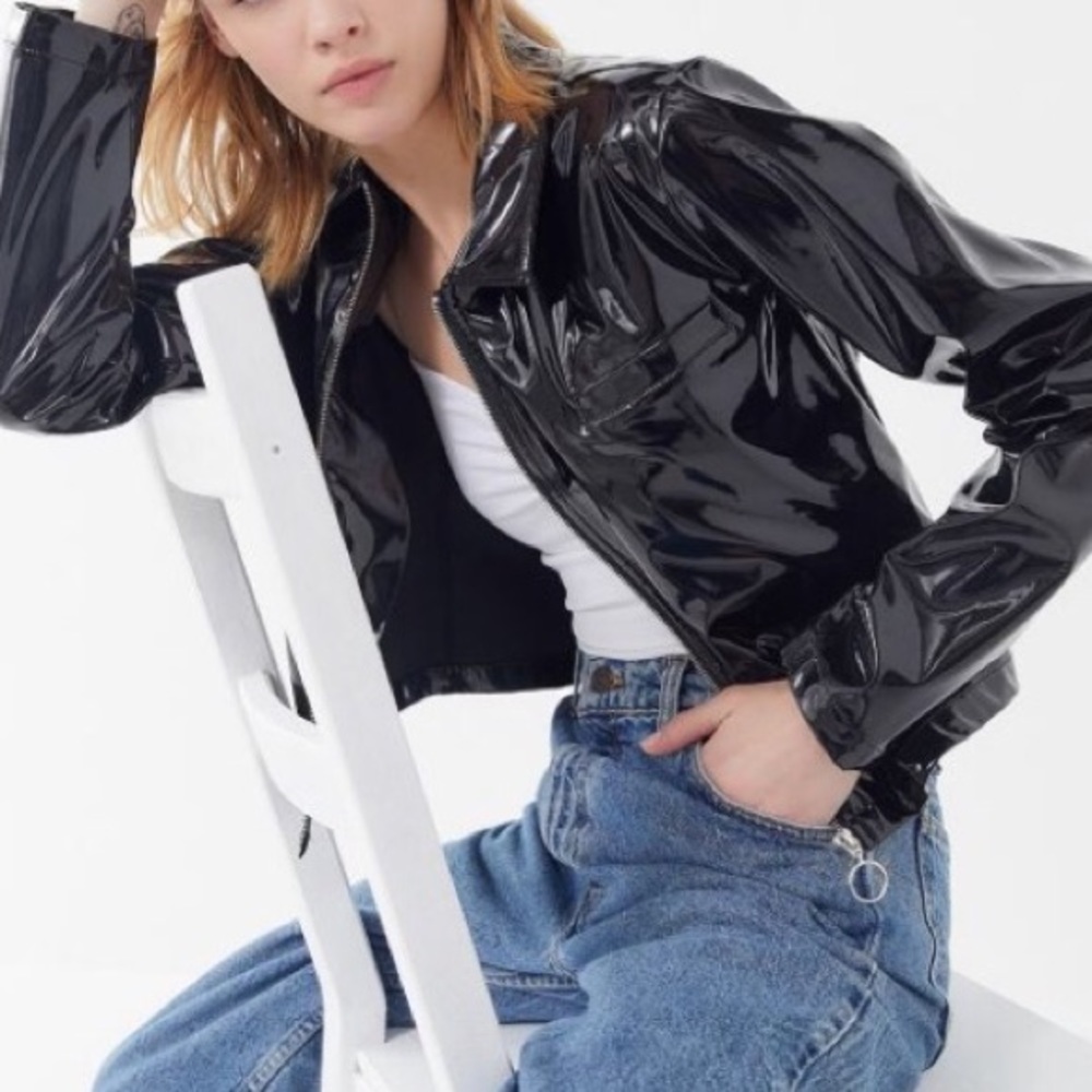 Urban Outfitters Black Patent Zip Front Jacket - Picture 2 of 3